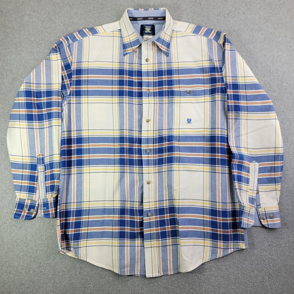 Wrangler Shirt Mens Large Blue Plaid Long Sleeve Button Front 20X Western Cotton